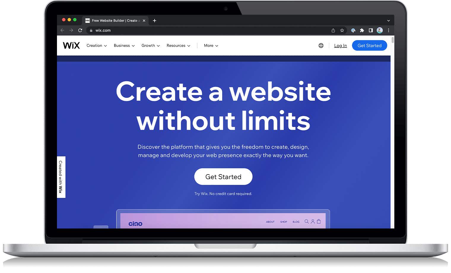 A screenshot from Wix.com on a laptop