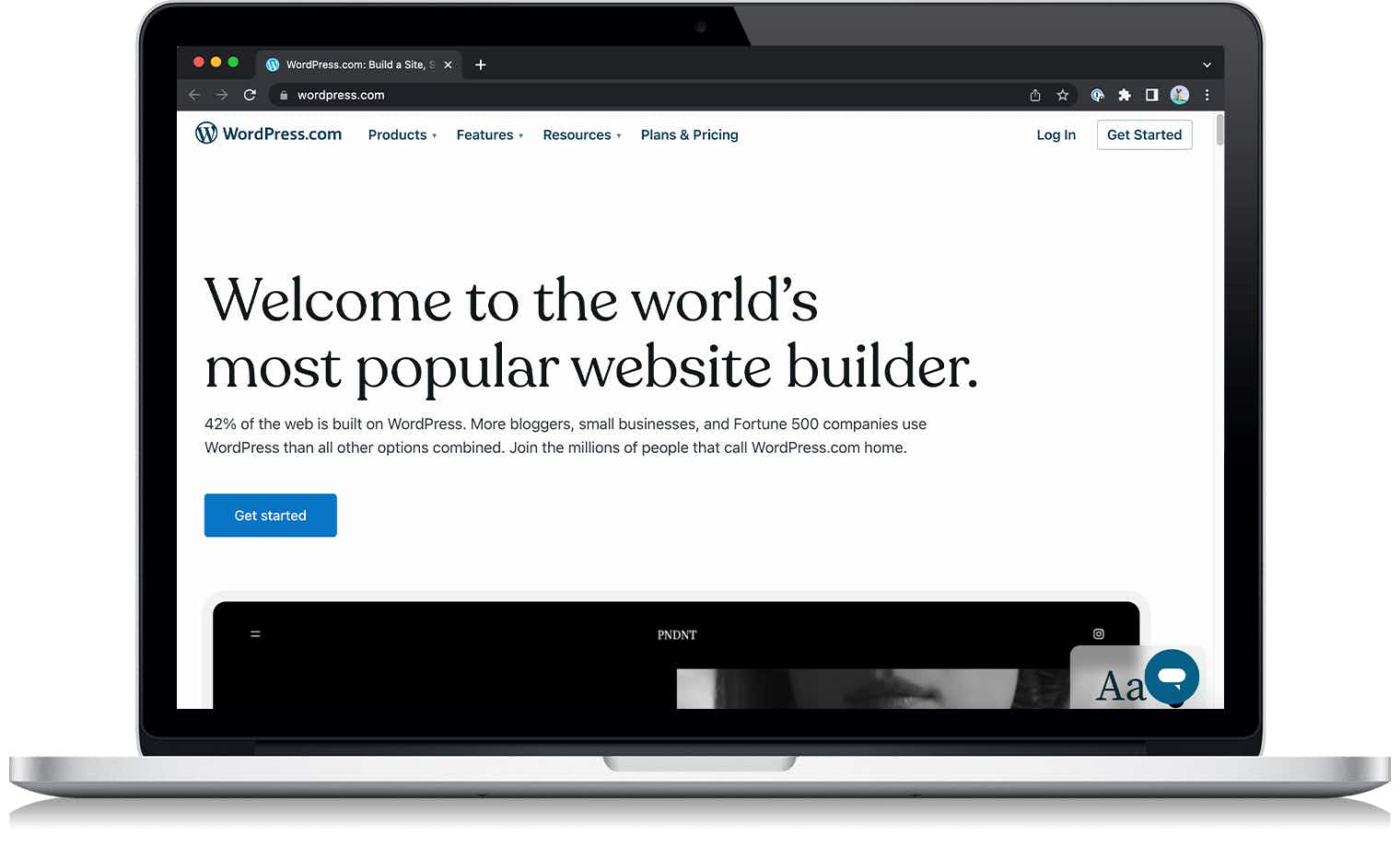 A screenshot from WordPress.com on a laptop
