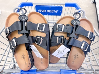 birkenstock dupes in a five below shopping cart