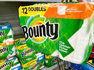 bounty paper towels at Walmart on a cart