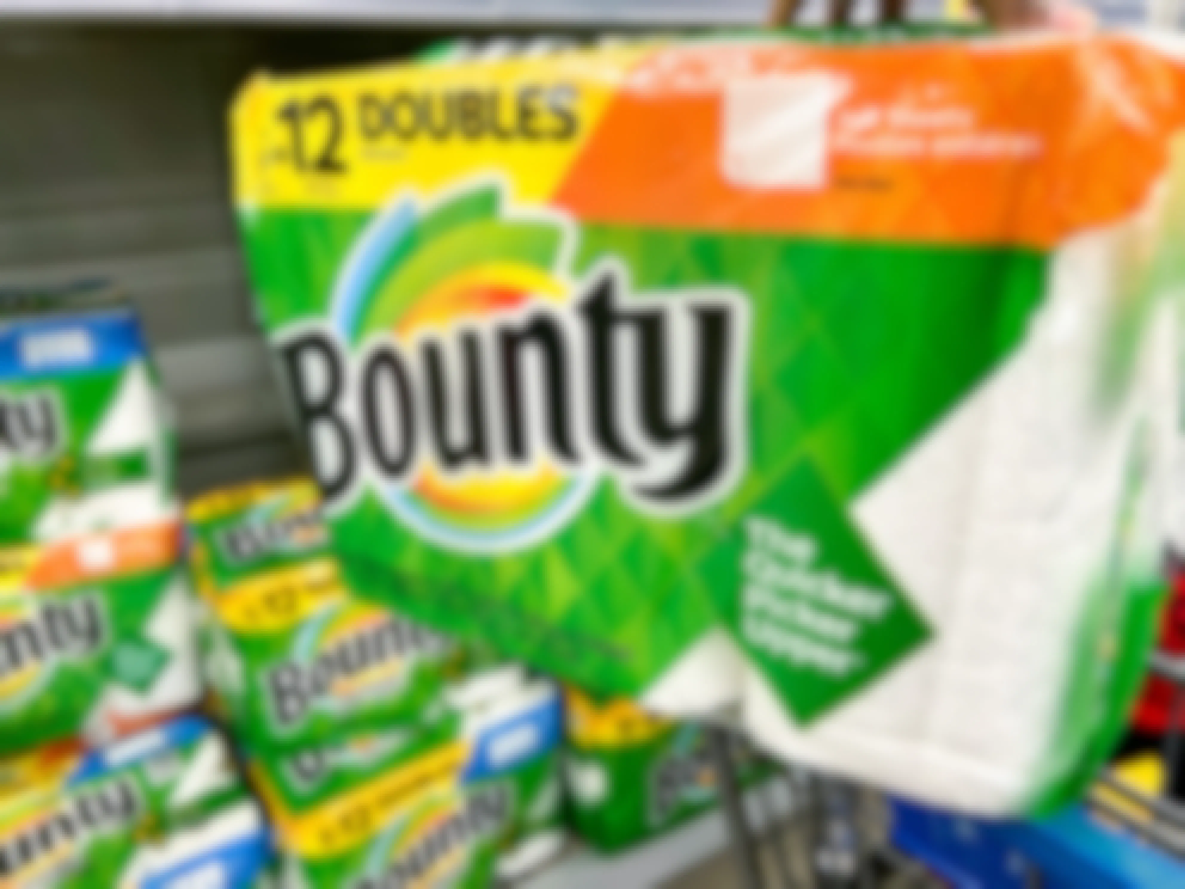 bounty paper towels at Walmart on a cart
