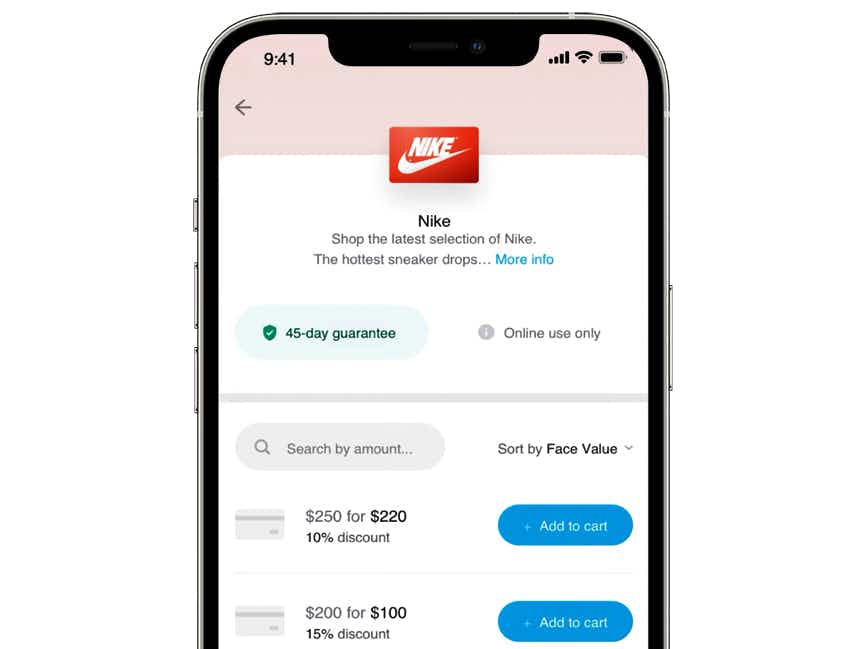 cardcash app screenshot showing nike discounts