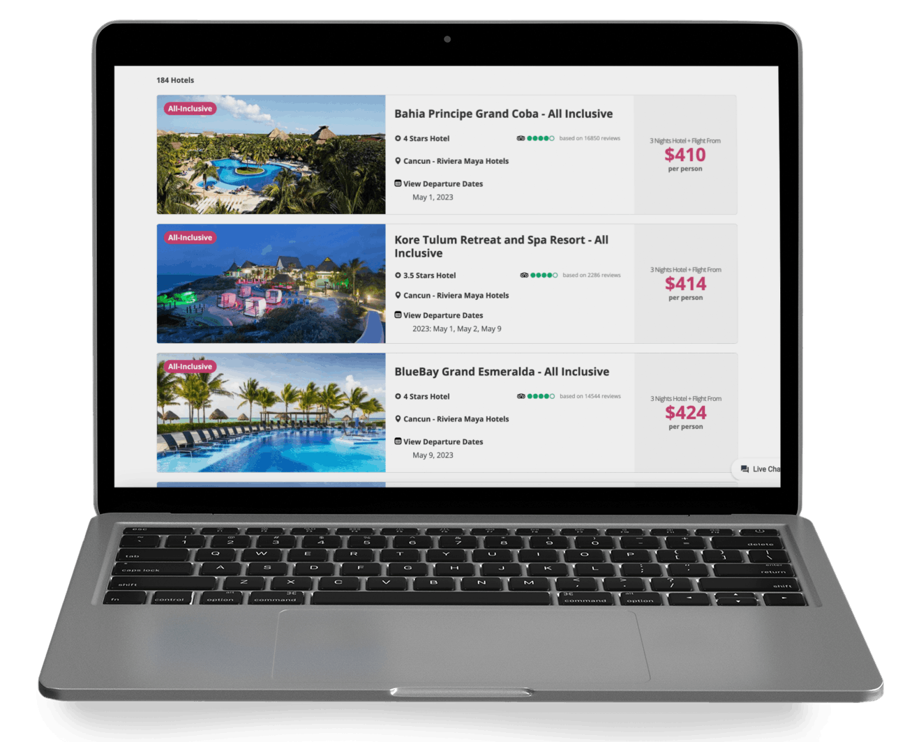 A laptop open showing cheap caribbean vacation packages listed on cheapcaribbean.com