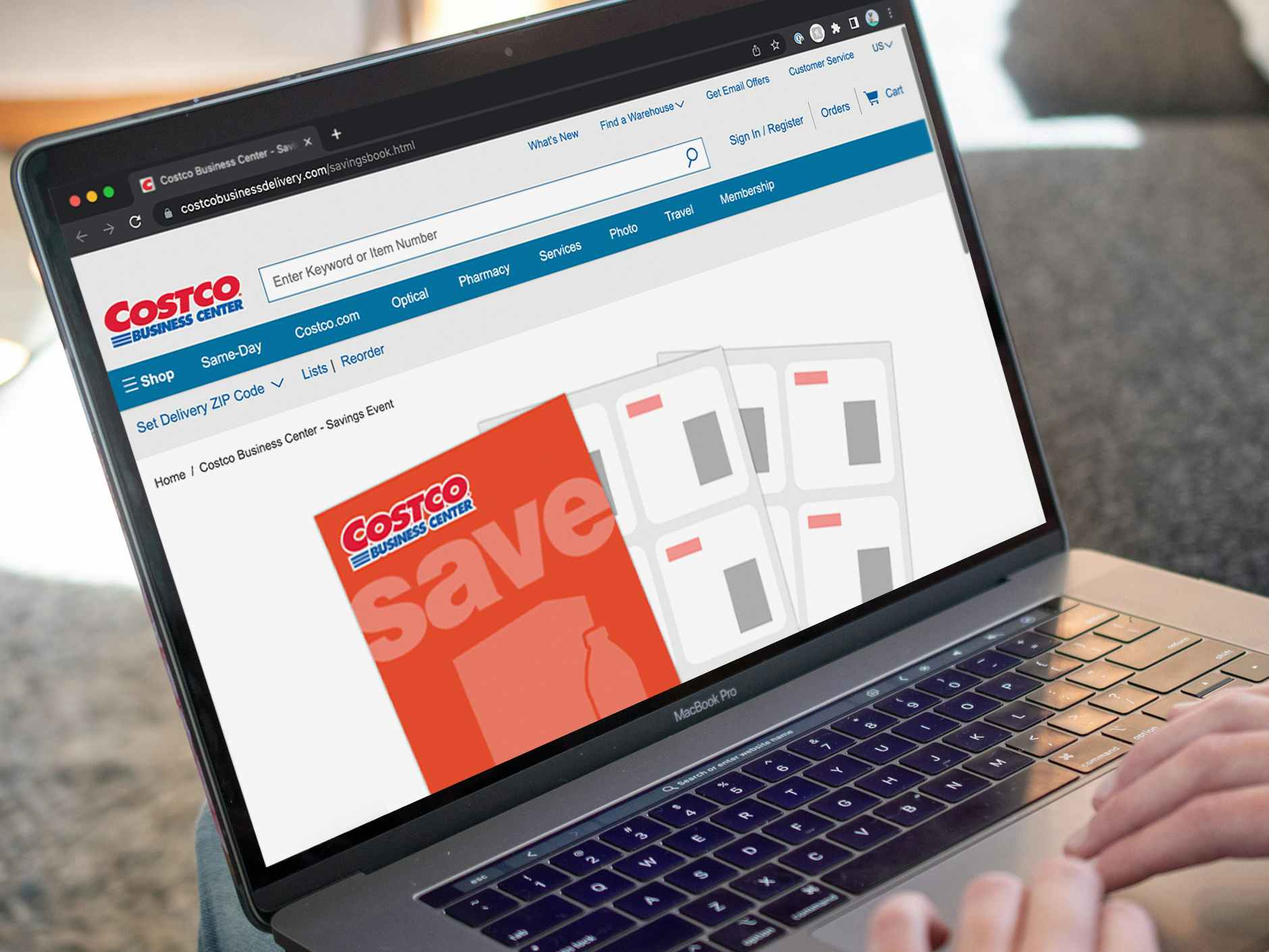 Someone looking up the Savings Events on the Costco Business Center Website