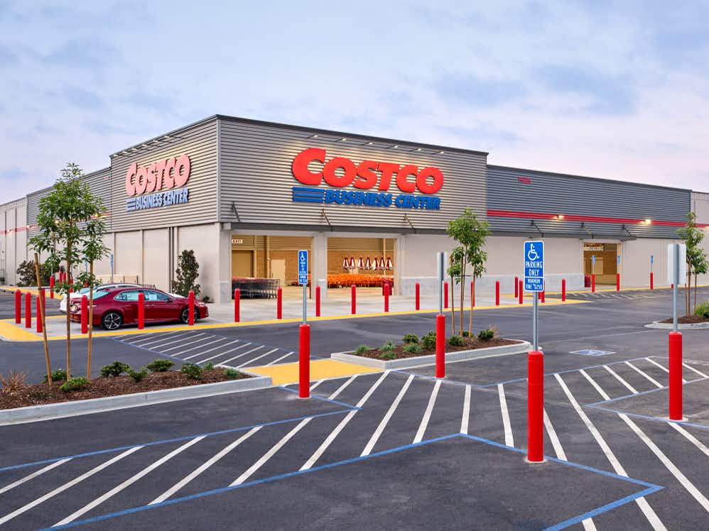 The front of a Costco Business Center store in the early morning