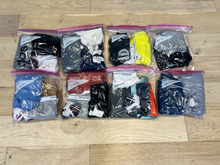 clothing organized by day
