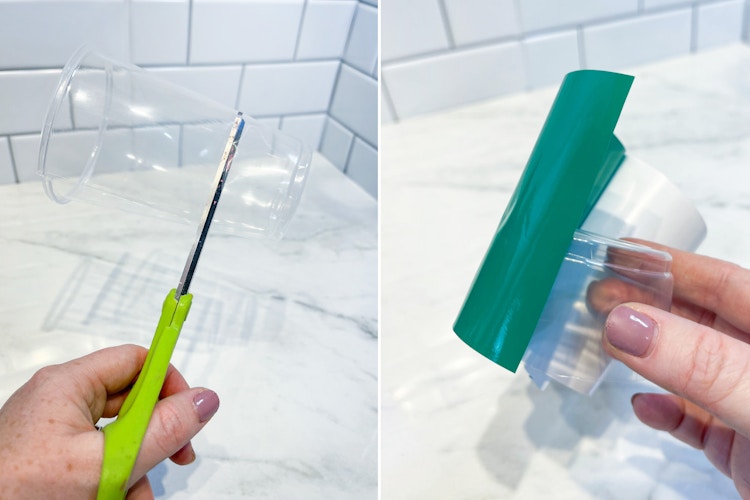 two images of a person creating a lego diy valentine box 