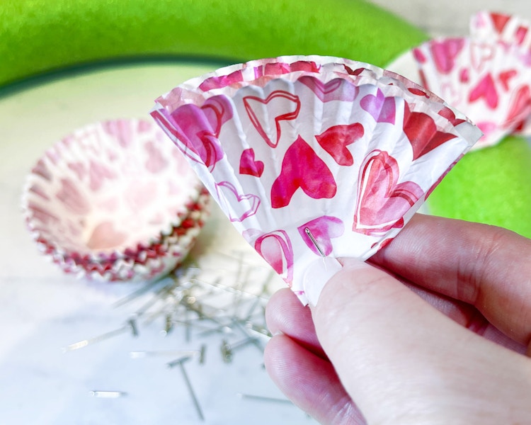 folded and pinned cupcake liner 
