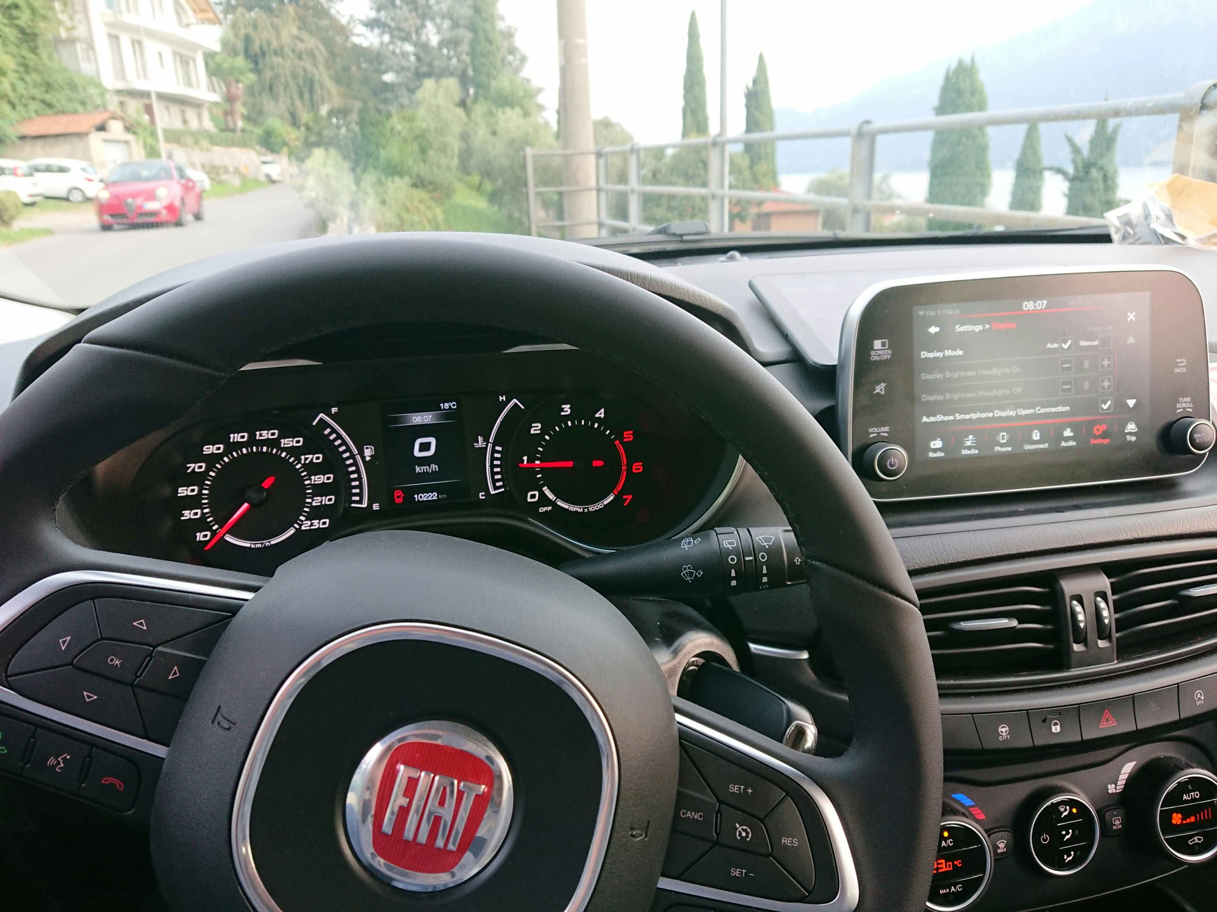 the dashboard of a fiat card showing the MPH and RPM meters