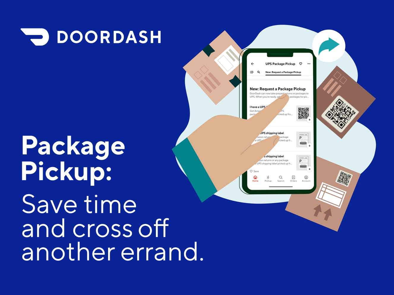 Introductory graphic for DoorDash Package Pickup service.