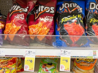 bags of chips on sale on the shelf at Walgreens