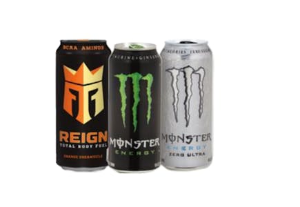 3 Monster or Reign Energy Drinks