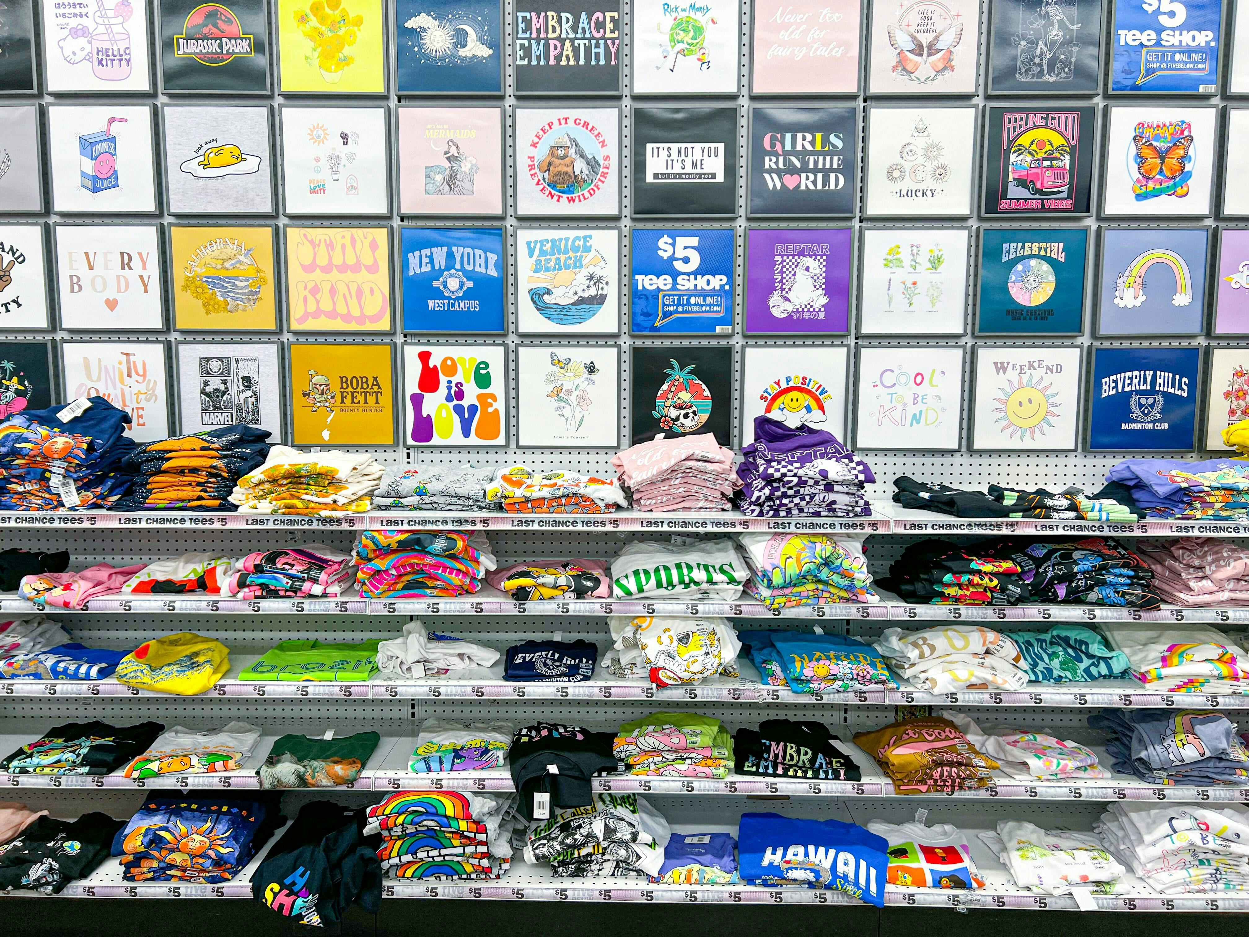 wall of graphic tees