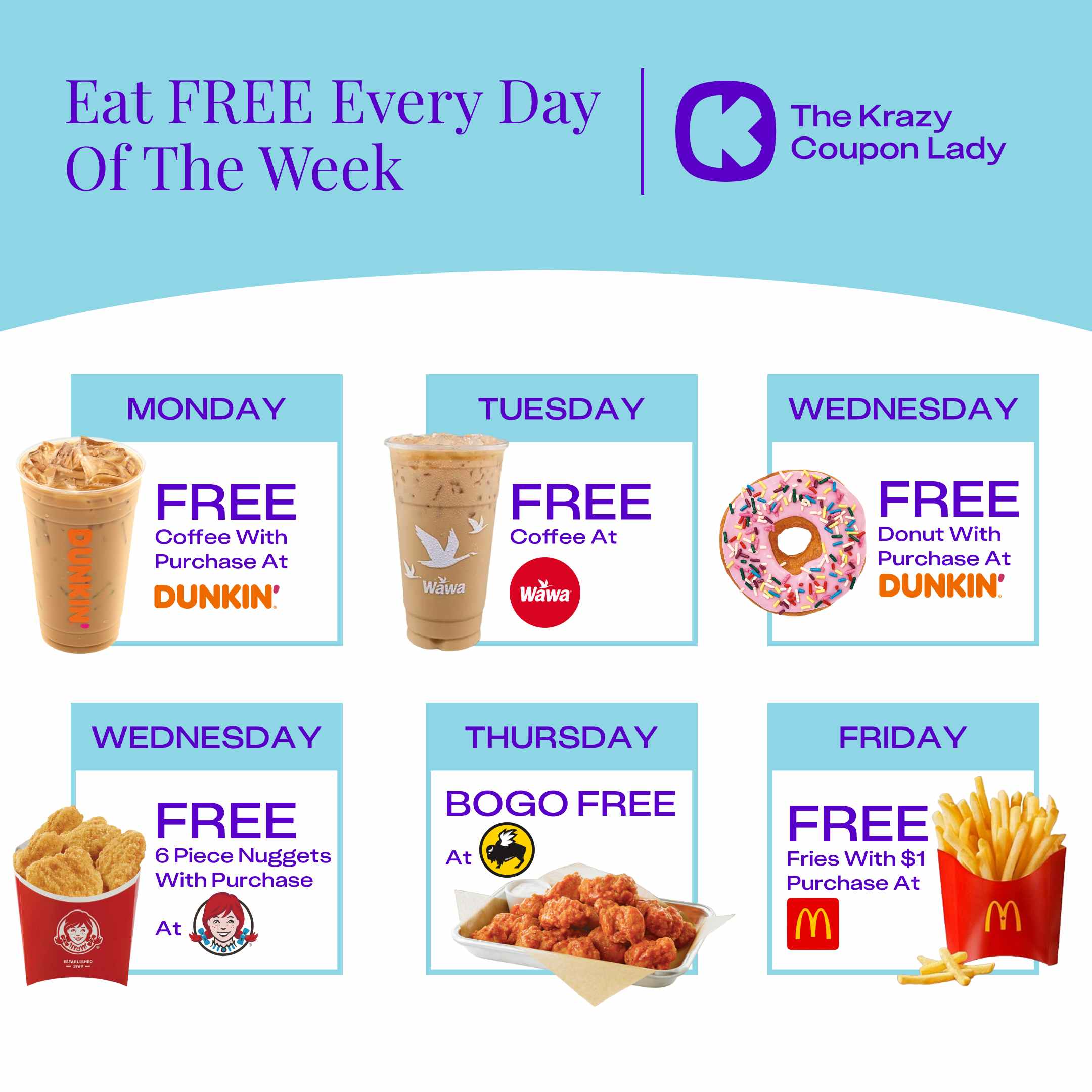 Wednesday Food Deals: Free Dunkin Donut and Free 6 Piece Nuggets
