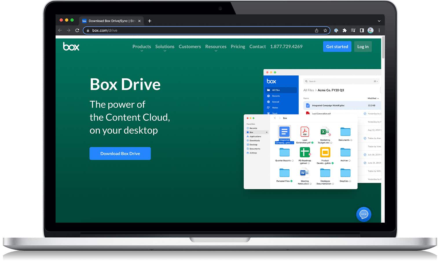 The Box Drive cloud storage website on a laptop