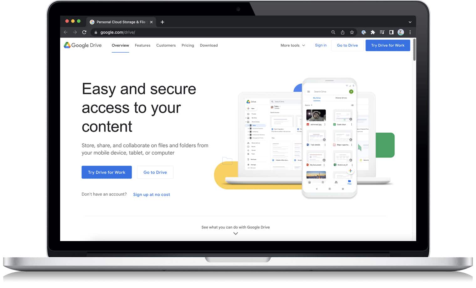 The Google Drive cloud storage website on a laptop