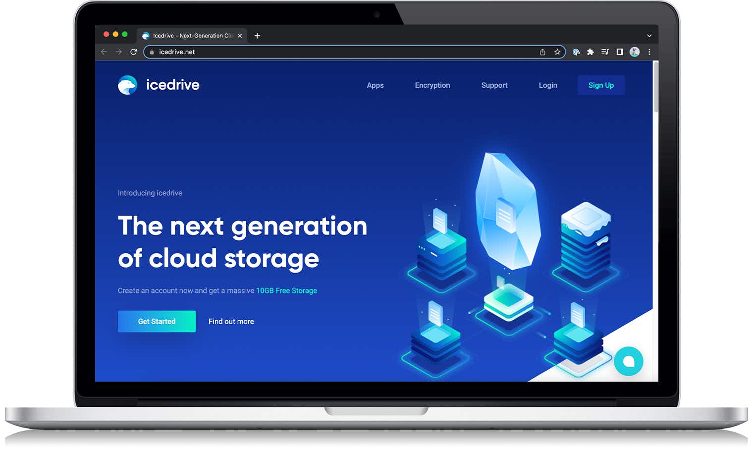 The Icedrive cloud storage website on a laptop