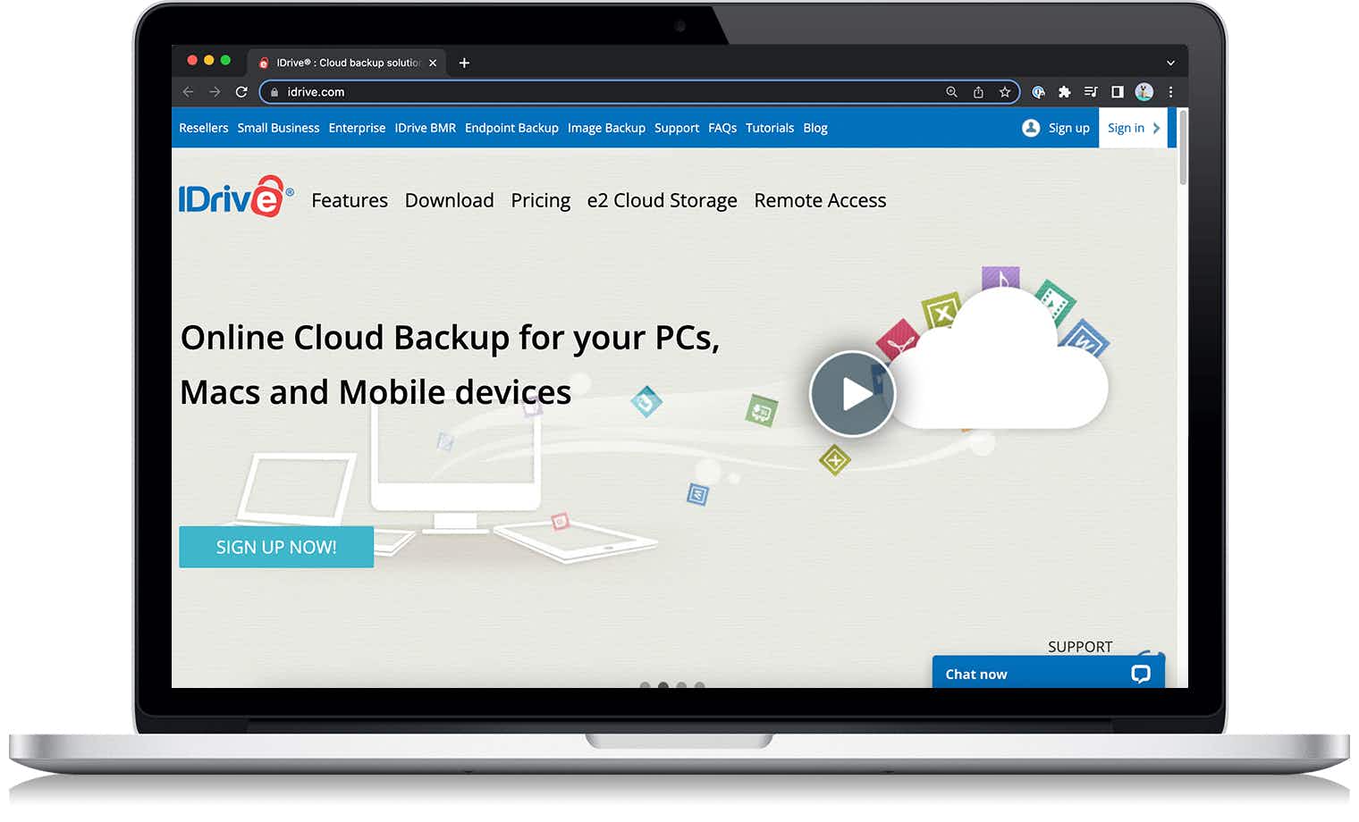 The iDrive cloud storage website on a laptop