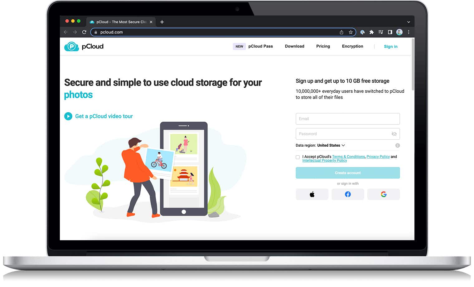 The pcloud cloud storage website on a laptop