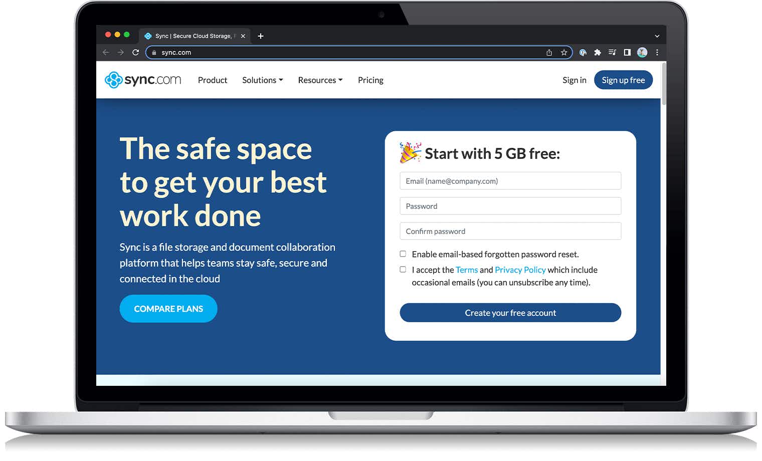 The Sync cloud storage website on a laptop
