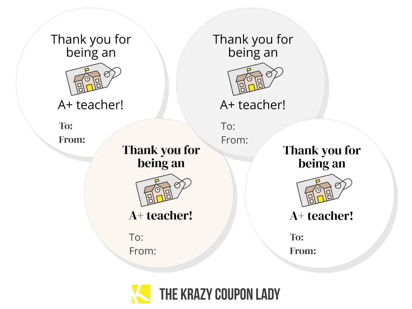 teacher gift tags saying thank you for being an a-plus teacher