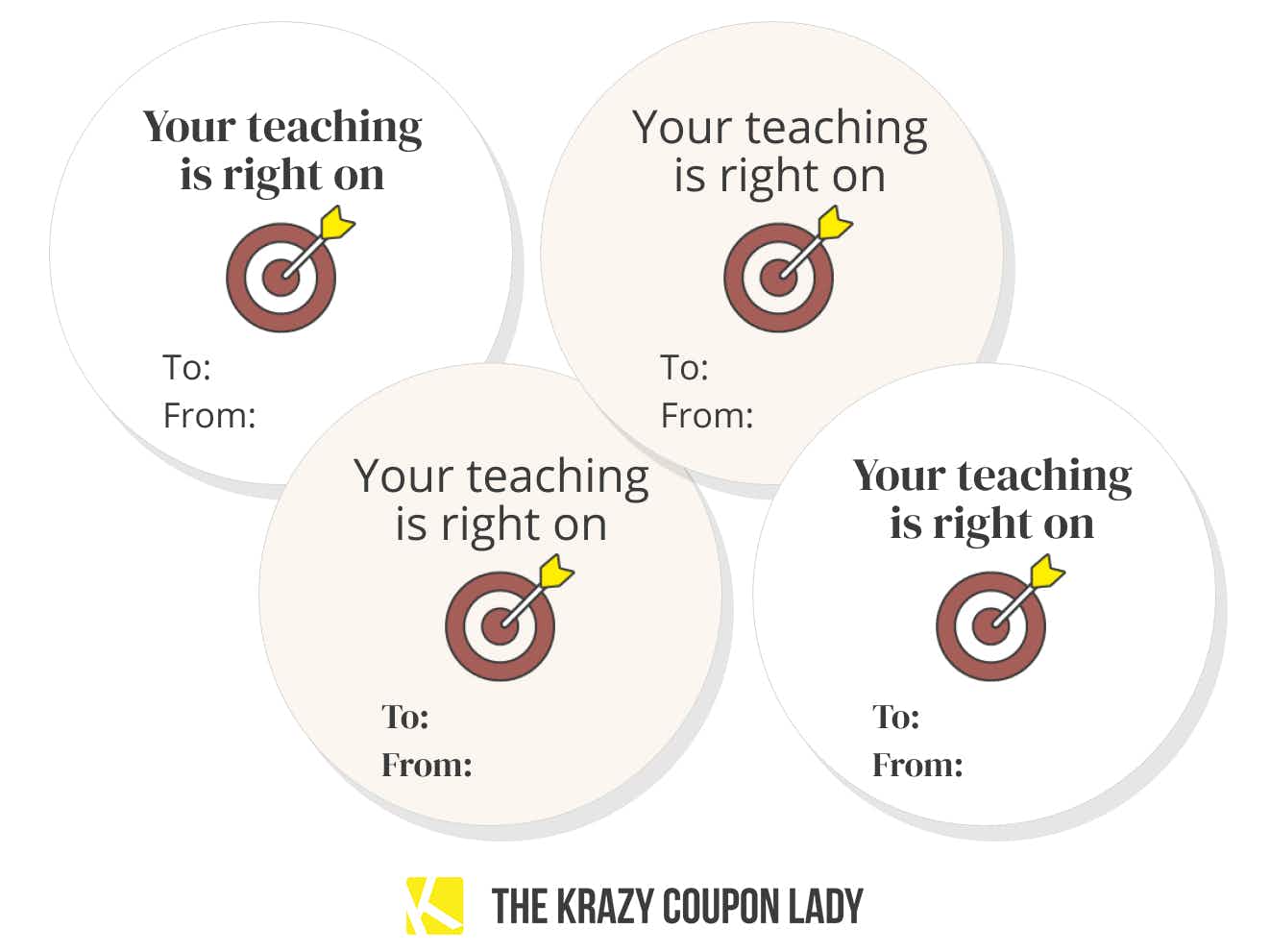 teacher gift tags saying your teaching is right on target