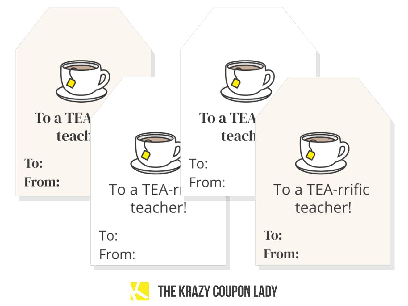 teacher gift tags saying to a tea-rrific teacher
