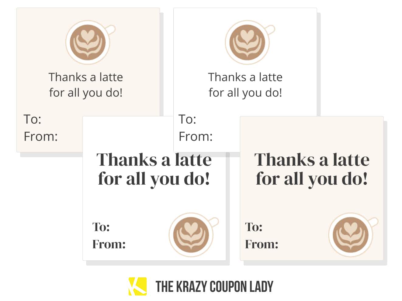 teacher gift tags saying thanks a latte for all you do