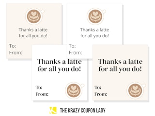 teacher gift tags saying thanks a latte for all you do