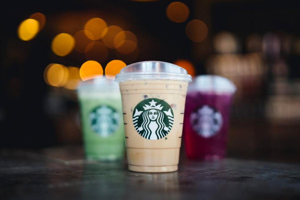 Three different drinks by Starbucks