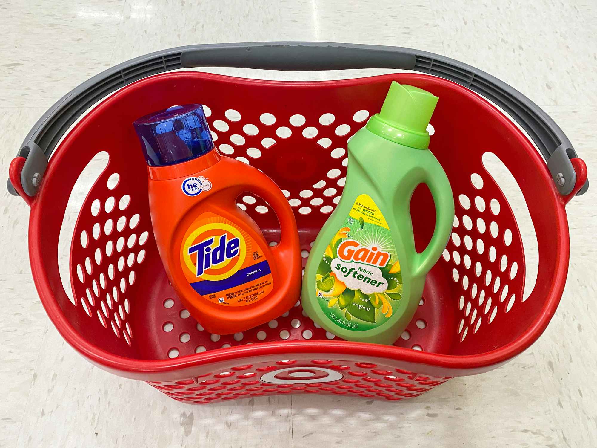 tide and gain laundry detergent bottles in target basket