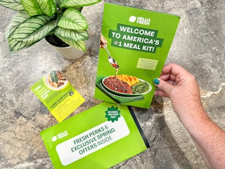 hello fresh coupons from box kit on counter
