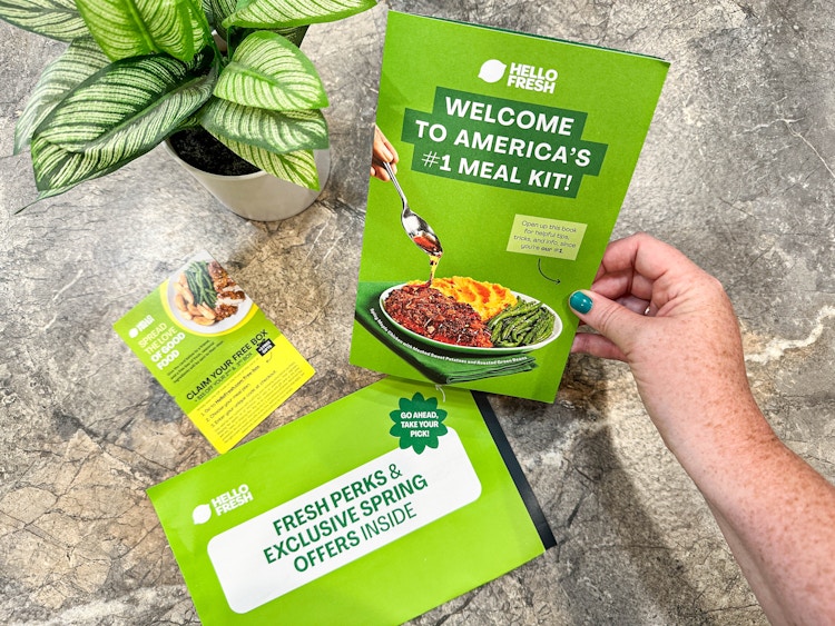 hello fresh coupons from box kit on counter 