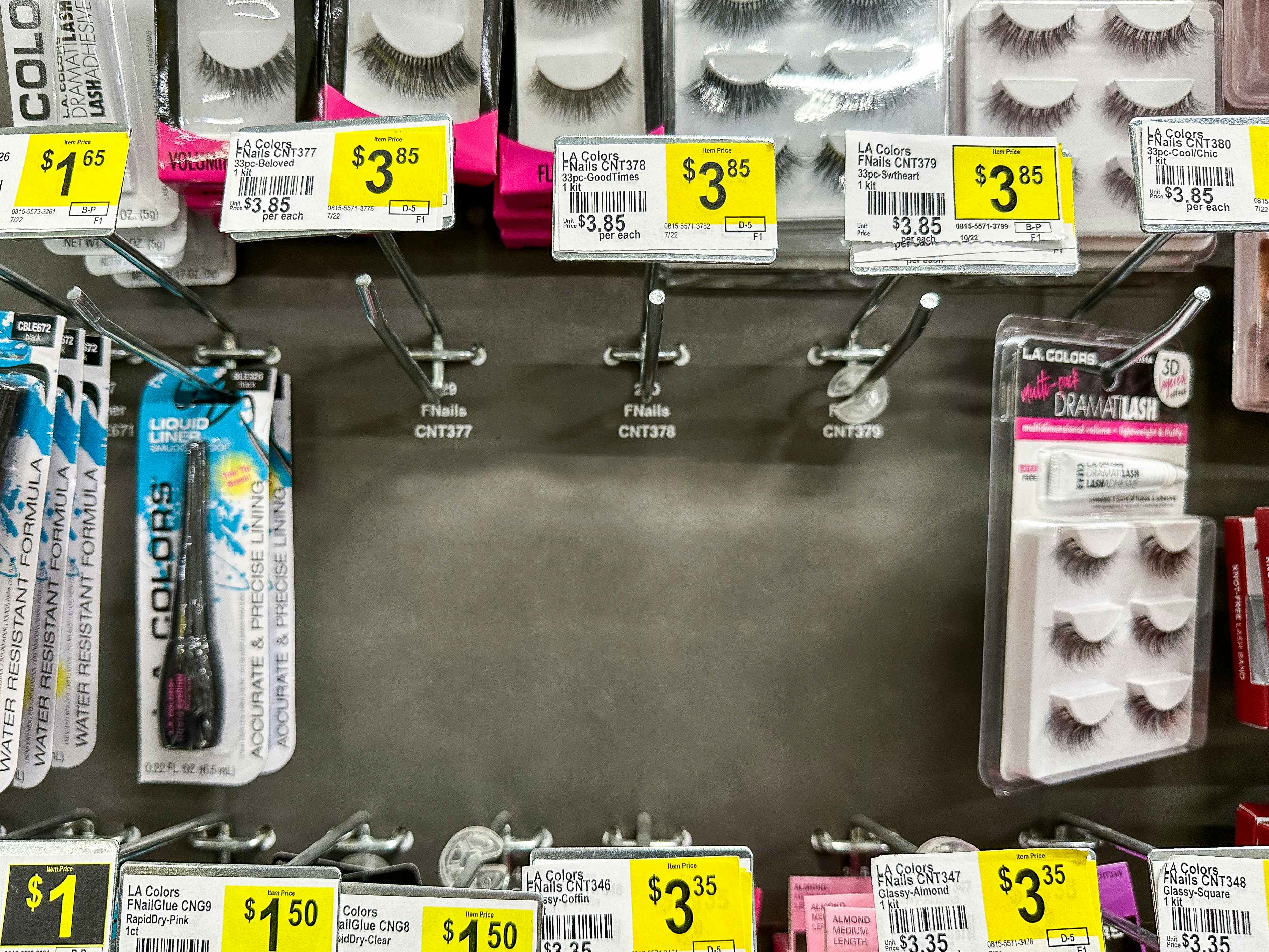 An empty space on a display wall in Dollar General where a product has sold out