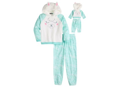 Kids' 2-Piece Hooded Pajama Set with Matching Doll Set