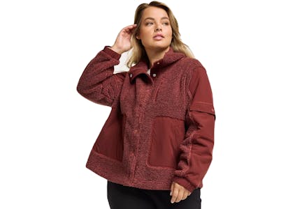 Women's Plus-Size Boucle Mixed-Media Jacket