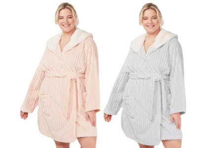 Women's Plus-Size Plush Hooded Wrap Robe