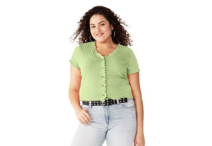 Short-Sleeve Button Front Top