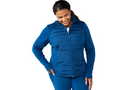 Women's Plus-Size Hooded Mixed-Media Jacket