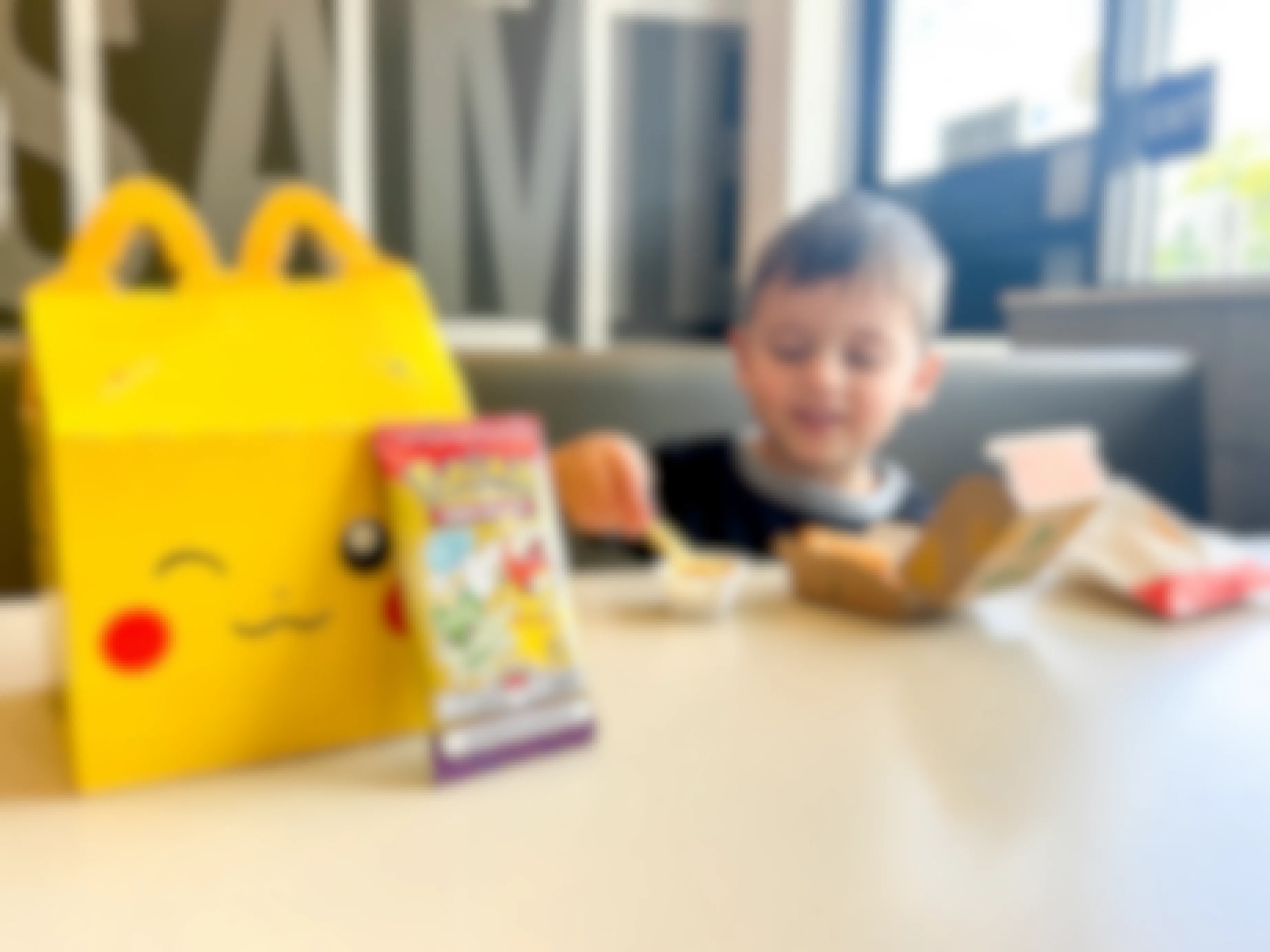 a child eating a happy meal at mcdonalds