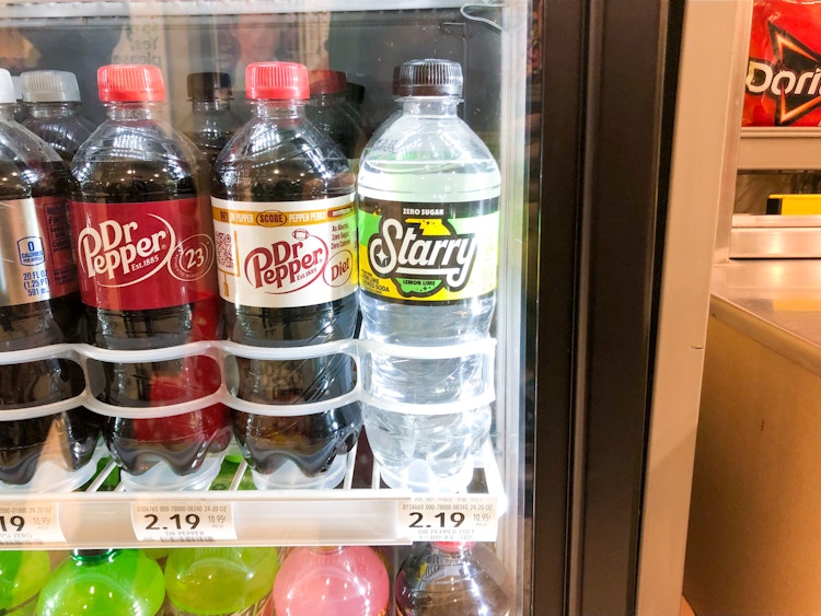 Starry lemon lime soda stocked in a drink fridge