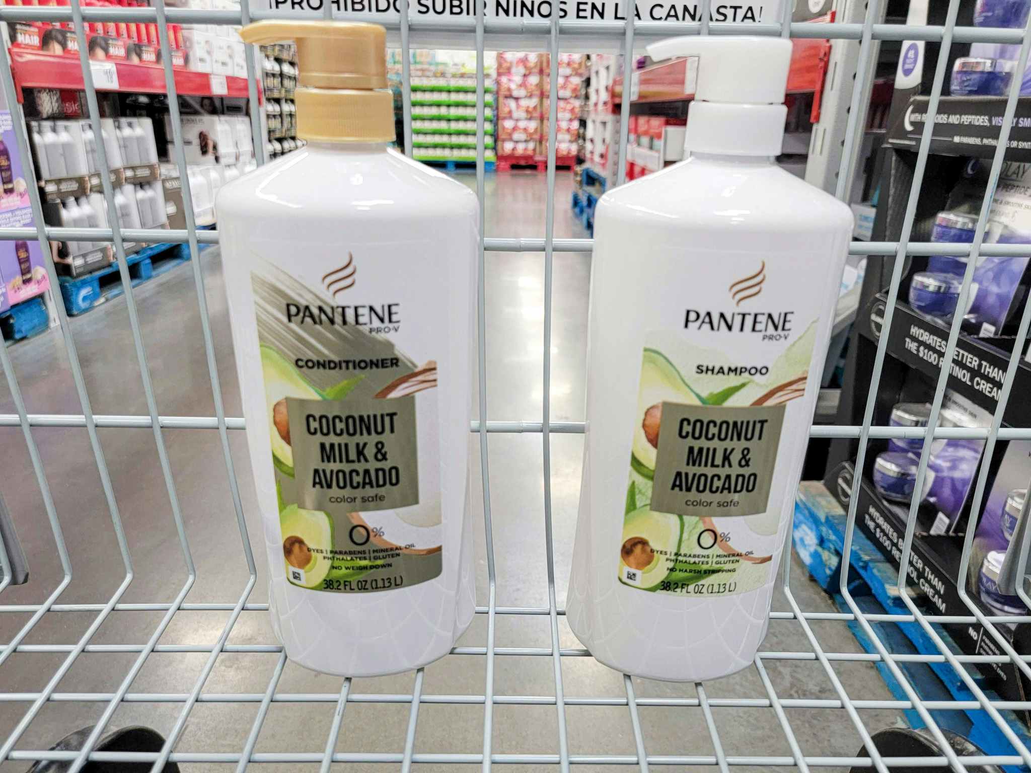 pantene shampoo and conditioner in a cart