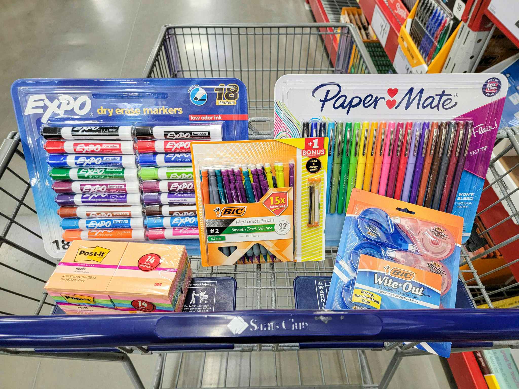 school supplies in a cart