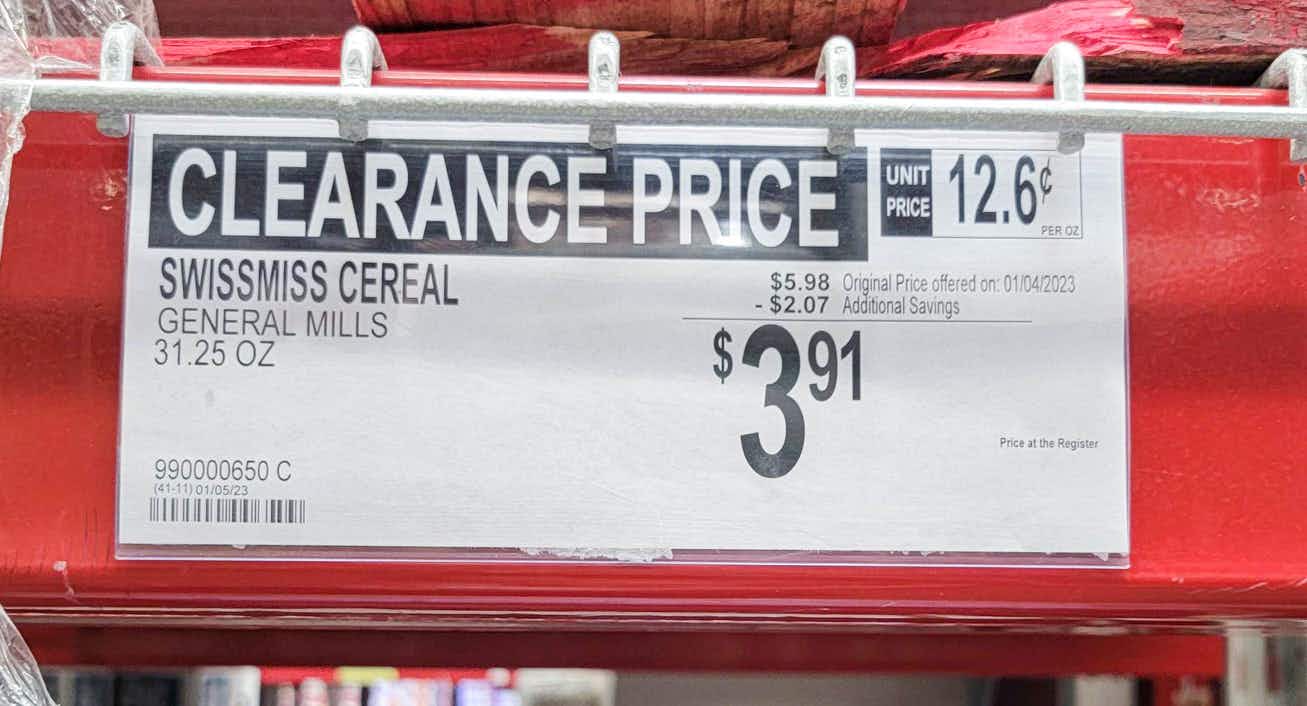 clearance sign for cereal