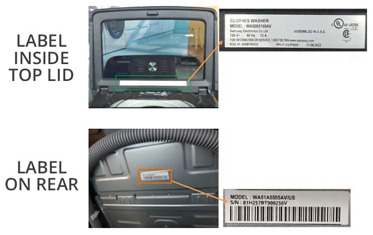 label locations for samsung top-load washer recalls