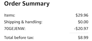 Amazon order summary showing savings and total