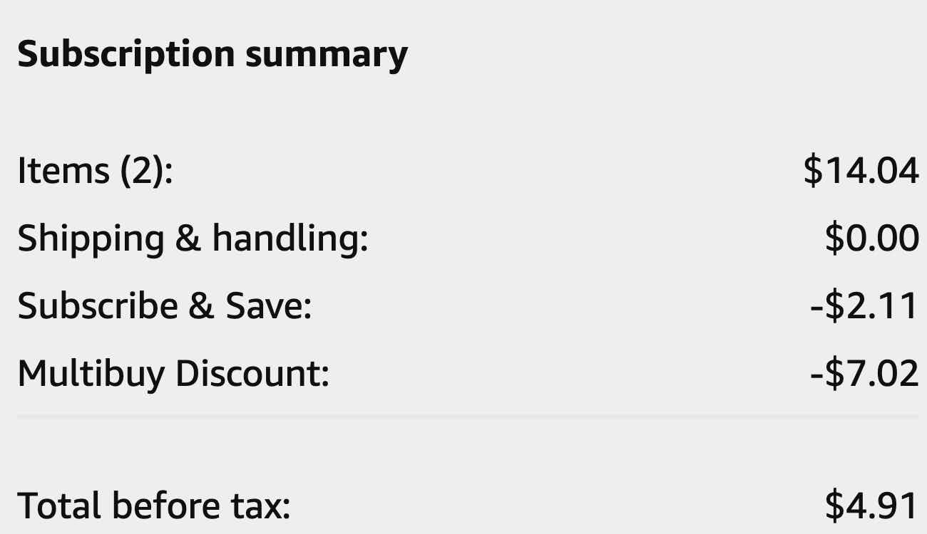 order summary showing savings and total