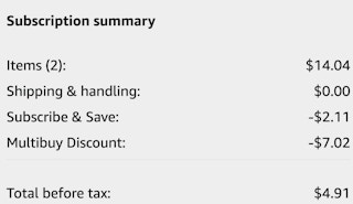 order summary showing savings and total