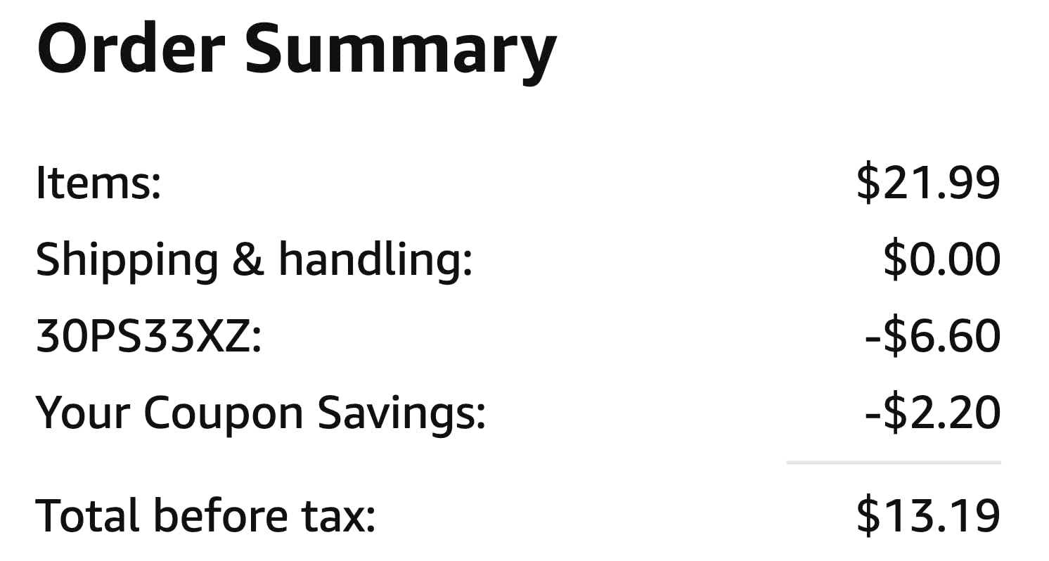 amazon order summary showing savings and total