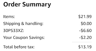 amazon order summary showing savings and total